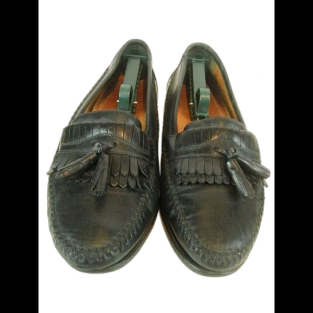 Mens Forte Moda (Brazil) Black Leather Tassle Kiltie Slip On Loafers sz 11D